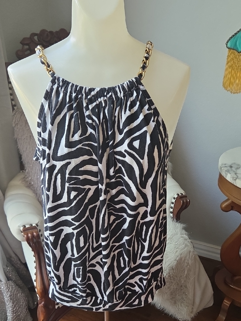 Michael Kors Black and White Zebra Print Top